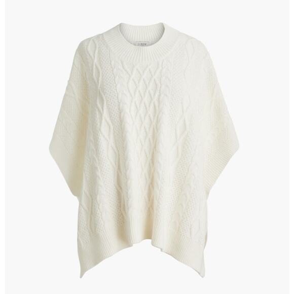 J.Crew Fisherman Cable-Knit Poncho Sweater Womens OS Cream Draped Relaxed Fit - Picture 3 of 7